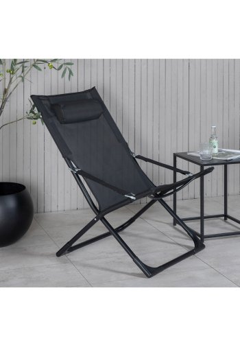 VENTURE DESIGN Sevilla solseng, sammenleggbar, med pute - svart PVC polyester og aluminium