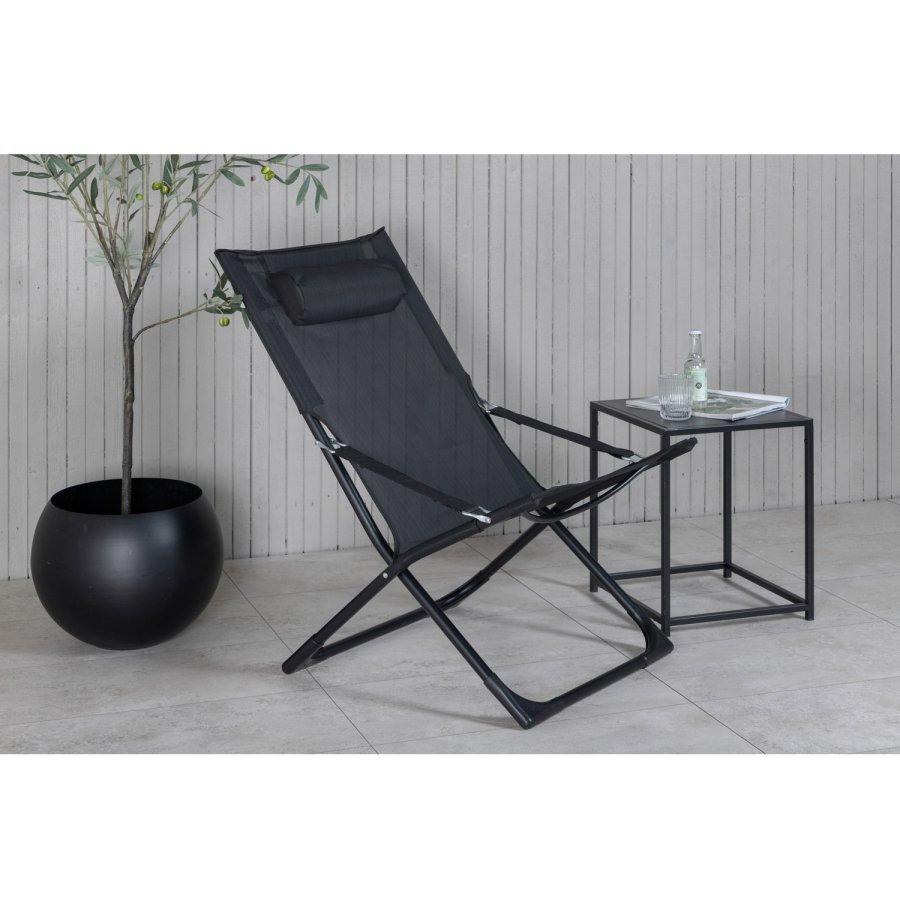 VENTURE DESIGN Sevilla solseng, sammenleggbar, med pute - svart PVC polyester og aluminium