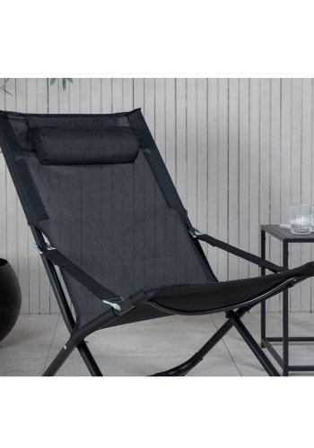 VENTURE DESIGN Sevilla solseng, sammenleggbar, med pute - svart PVC polyester og aluminium