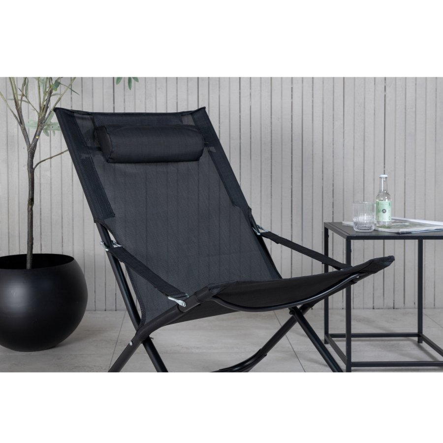 VENTURE DESIGN Sevilla solseng, sammenleggbar, med pute - svart PVC polyester og aluminium