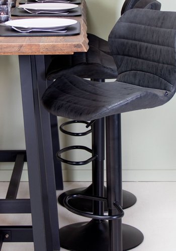 HOUSE OF SANDER Bola barstol, med ryggsttte og fotsttte - svart kunstskinn og sort ramme