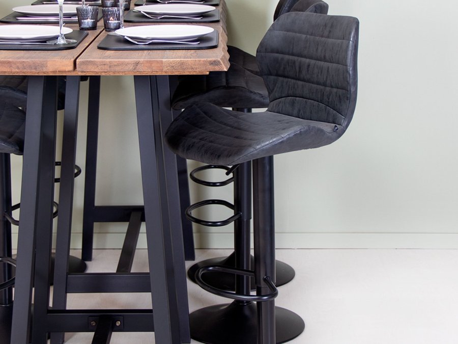 HOUSE OF SANDER Bola barstol, med ryggsttte og fotsttte - svart kunstskinn og sort ramme