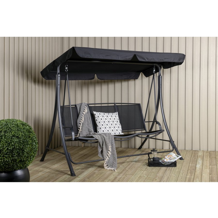 VENTURE DESIGN Madrass 3 personers hengekye - svart tekstilene, PVC, polyester og aluminium