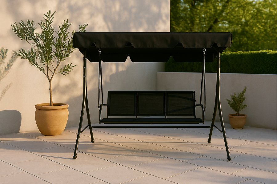 VENTURE DESIGN Montreal 3-personers hengek�ye - svart tekstil, PVC, polyester og aluminium