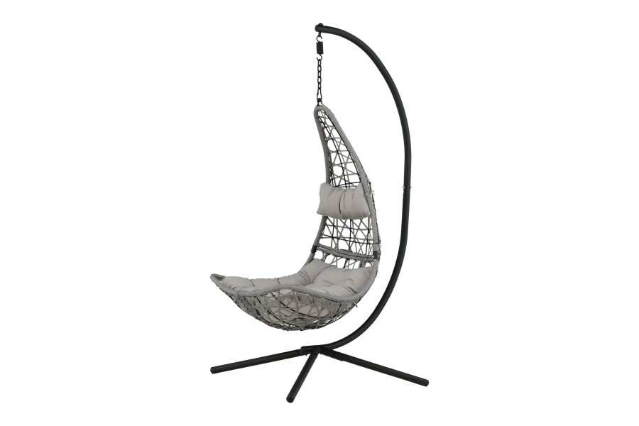 VENTURE DESIGN Edinburgh H&auml;ngesessel, mit Kissen &ndash; graues Polyester und Polyrattan, schwarzes Aluminium