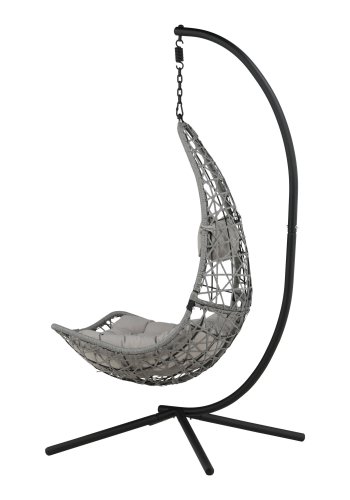 VENTURE DESIGN Edinburgh H&auml;ngesessel, mit Kissen &ndash; graues Polyester und Polyrattan, schwarzes Aluminium