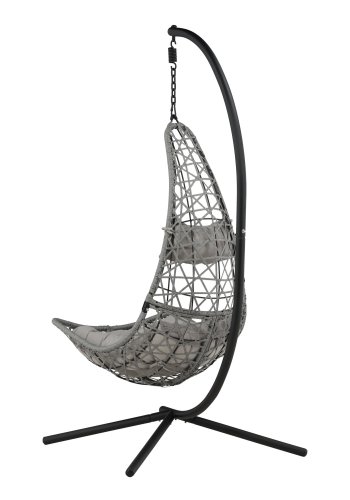 VENTURE DESIGN Edinburgh H&auml;ngesessel, mit Kissen &ndash; graues Polyester und Polyrattan, schwarzes Aluminium