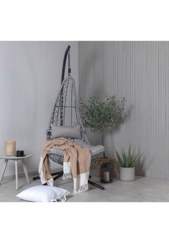 VENTURE DESIGN Edinburgh Hängesessel, mit Kissen – graues Polyester und Polyrattan, schwarzes Aluminium