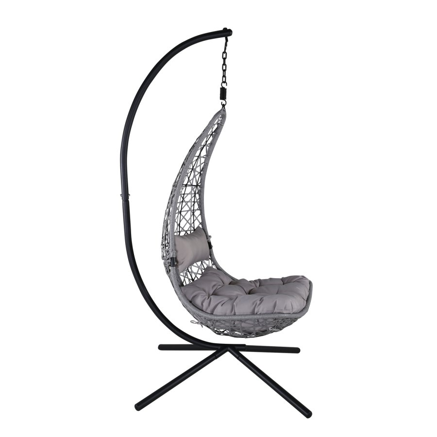 VENTURE DESIGN Edinburgh Hängesessel, mit Kissen – graues Polyester und Polyrattan, schwarzes Aluminium