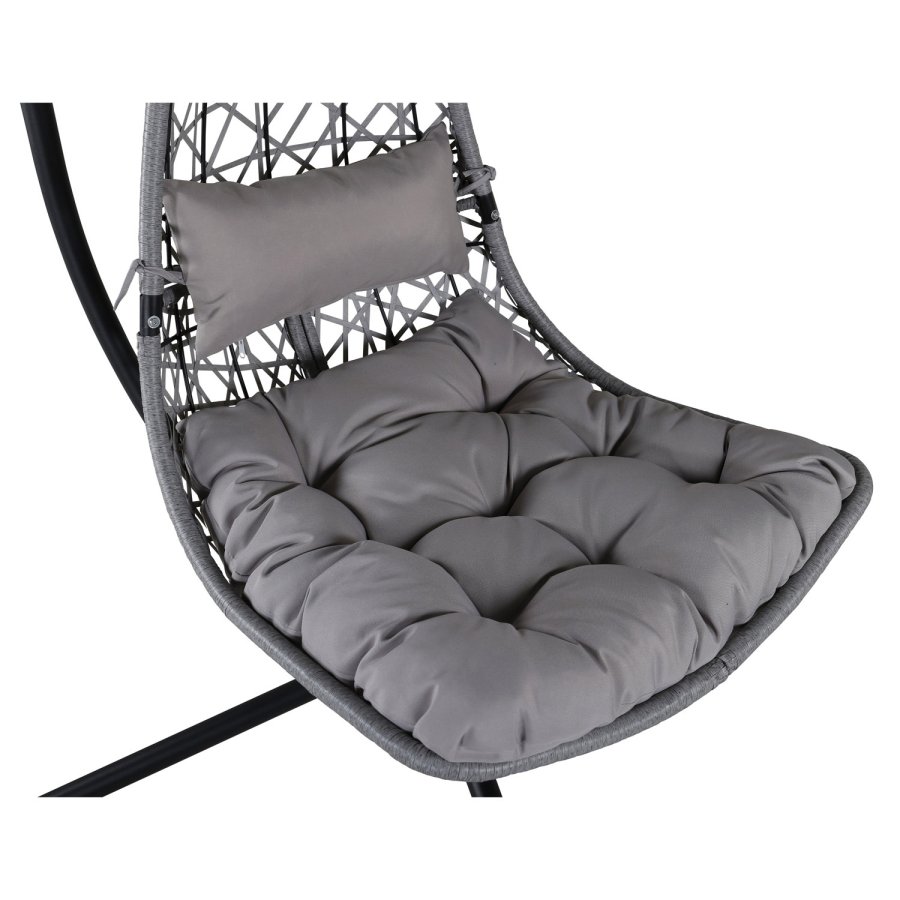 VENTURE DESIGN Edinburgh Hängesessel, mit Kissen – graues Polyester und Polyrattan, schwarzes Aluminium
