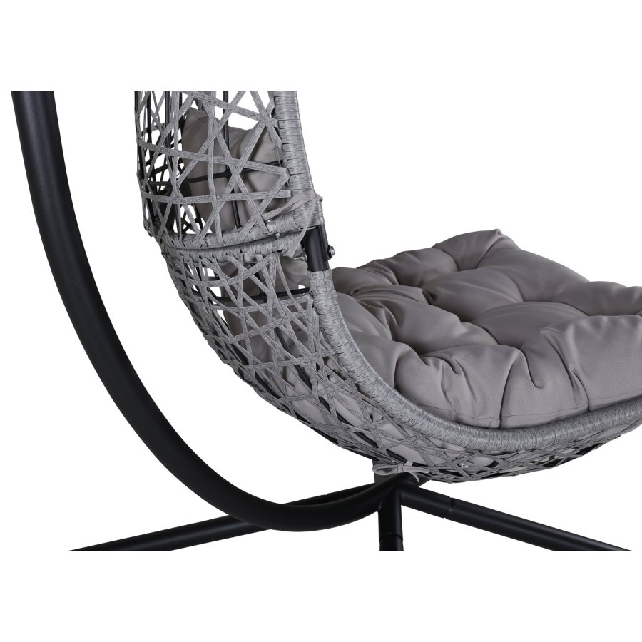 VENTURE DESIGN Edinburgh Hängesessel, mit Kissen – graues Polyester und Polyrattan, schwarzes Aluminium