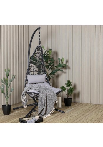 VENTURE DESIGN Edinburgh Hängesessel, mit Kissen – graues Polyester, schwarzes Polyrattan und Aluminium