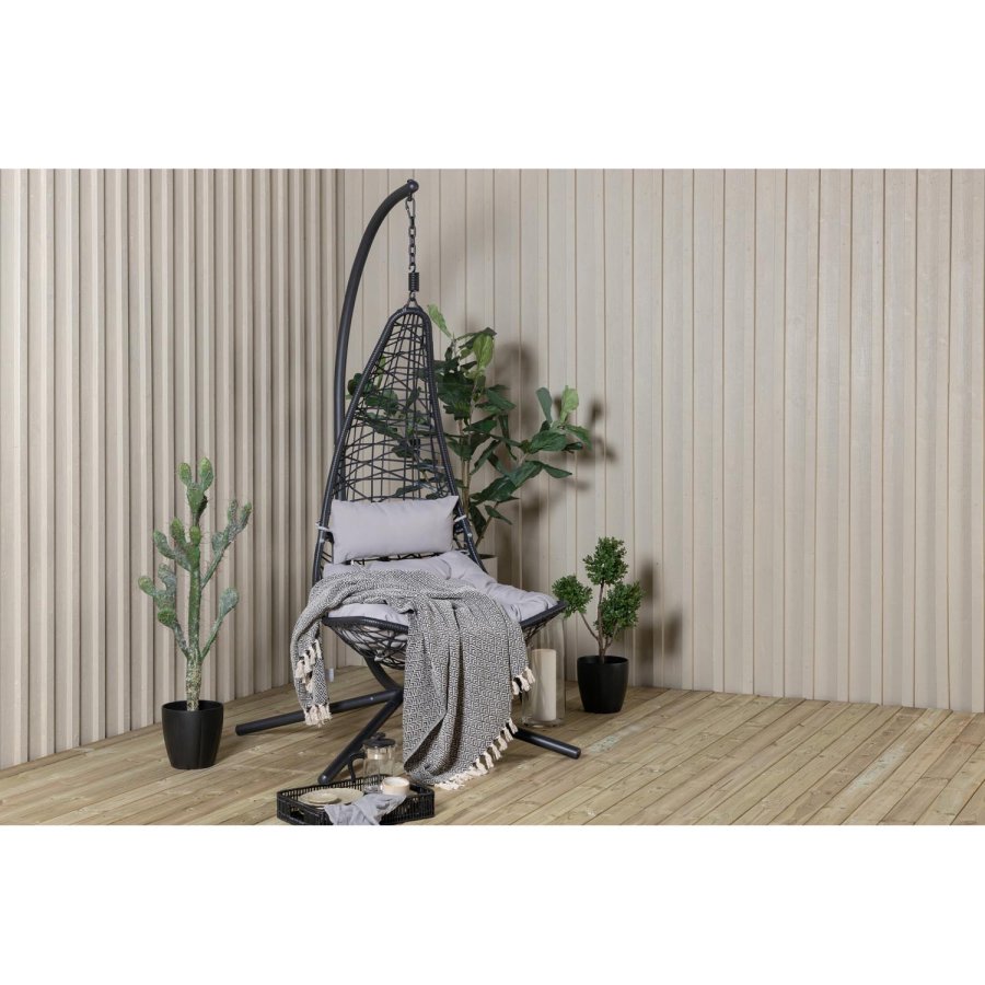 VENTURE DESIGN Edinburgh Hängesessel, mit Kissen – graues Polyester, schwarzes Polyrattan und Aluminium