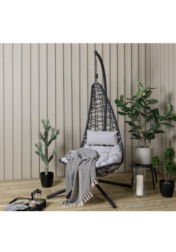 VENTURE DESIGN Edinburgh Hängesessel, mit Kissen – graues Polyester, schwarzes Polyrattan und Aluminium
