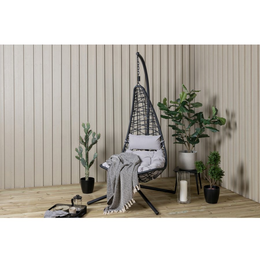 VENTURE DESIGN Edinburgh Hängesessel, mit Kissen – graues Polyester, schwarzes Polyrattan und Aluminium