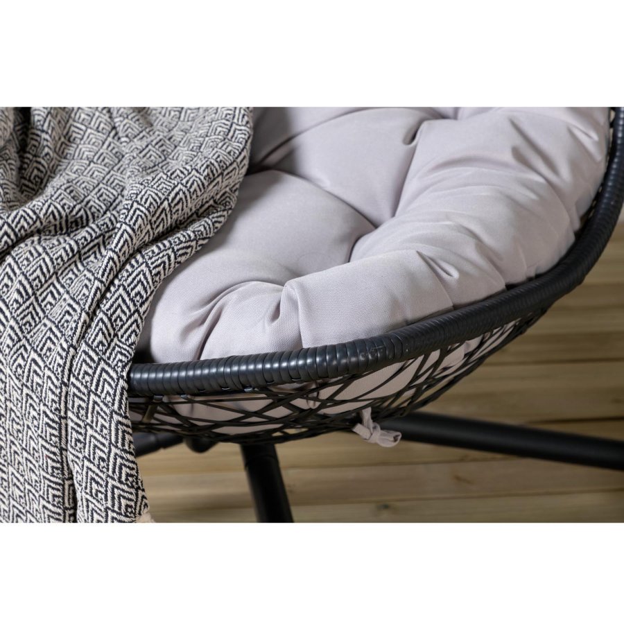 VENTURE DESIGN Edinburgh Hängesessel, mit Kissen – graues Polyester, schwarzes Polyrattan und Aluminium