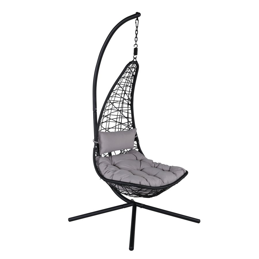 VENTURE DESIGN Edinburgh Hängesessel, mit Kissen – graues Polyester, schwarzes Polyrattan und Aluminium