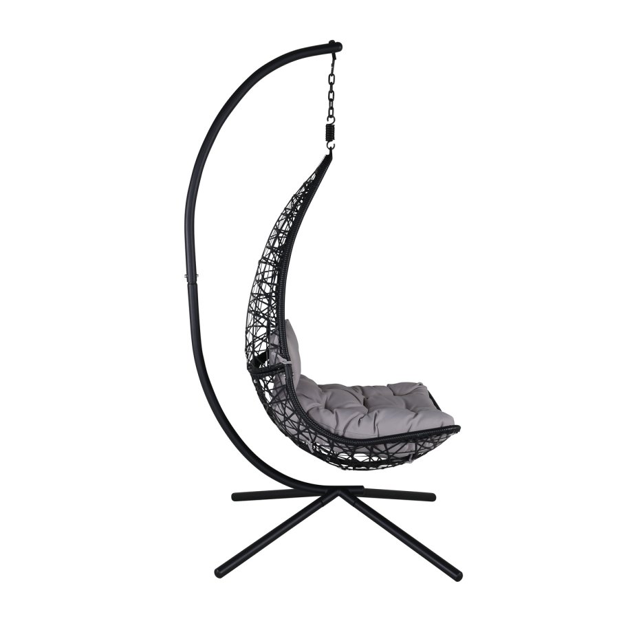 VENTURE DESIGN Edinburgh Hängesessel, mit Kissen – graues Polyester, schwarzes Polyrattan und Aluminium