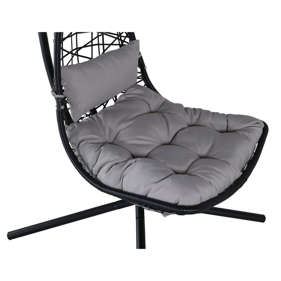 VENTURE DESIGN Edinburgh Hängesessel, mit Kissen – graues Polyester, schwarzes Polyrattan und Aluminium