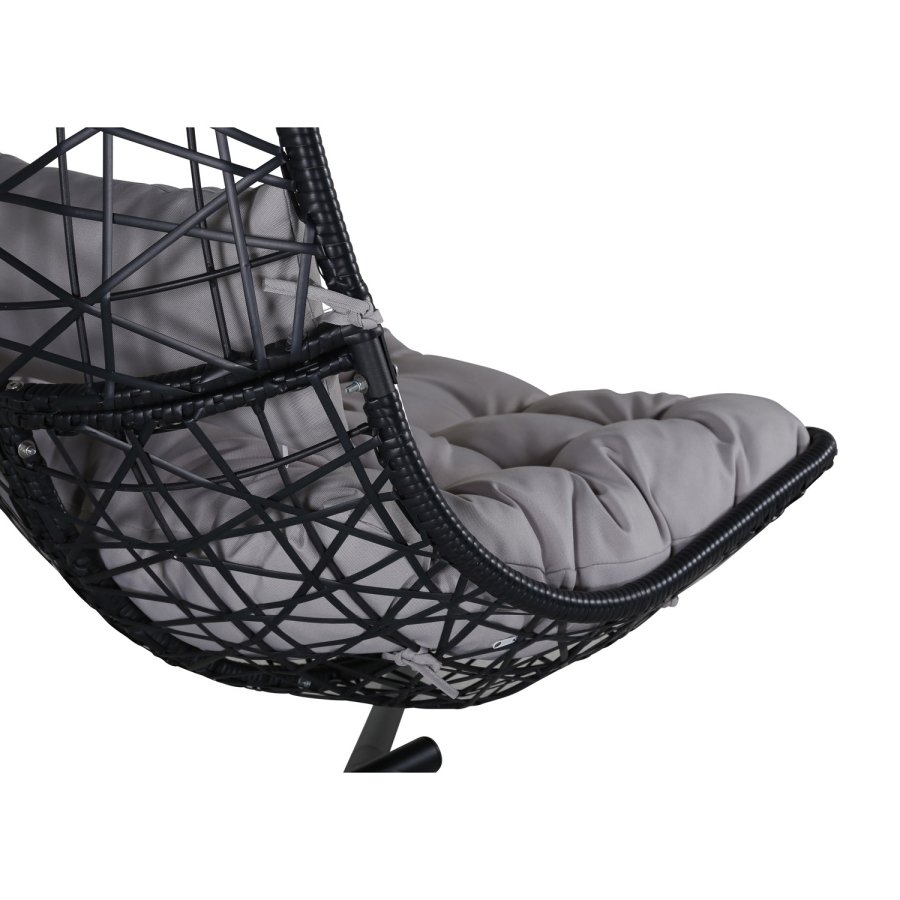 VENTURE DESIGN Edinburgh Hängesessel, mit Kissen – graues Polyester, schwarzes Polyrattan und Aluminium