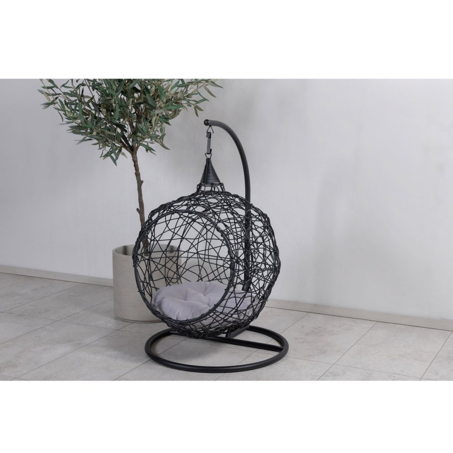 VENTURE DESIGN Lexi hengestol, mini - gr polyester, sort polyrattan og aluminium
