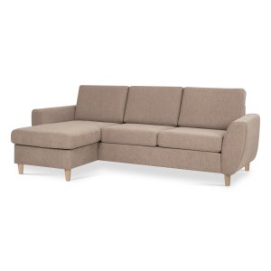 Wendy set 1 3D-soffa, med schäslong - antilop beige polyestertyg och naturligt trä