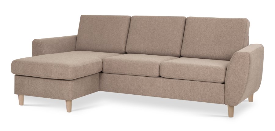 Wendy sett 1 3D sofa, med sjeselong - antilope beige polyesterstoff og naturlig tre