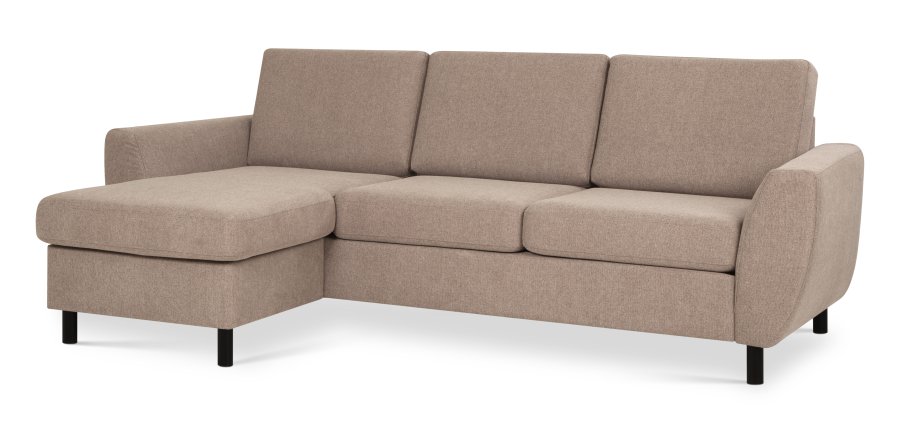 Wendy sett 1 3D sofa, med sjeselong - antilope beige polyesterstoff og svart tre
