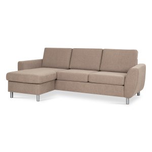 Wendy set 1 3D-soffa, med schäslong - antilop beige polyestertyg och borstad aluminium 