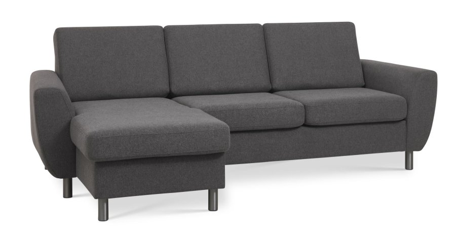 Wendy sett 1 3D sofa, m. sjeselong - antrasittgr polyesterstoff og brstet aluminium