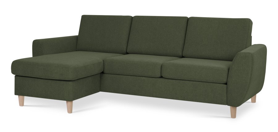 Wendy sett 1 3D sofa, m. sjeselong - vinter mosegrnt polyesterstoff og naturlig tre