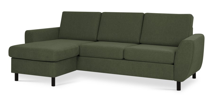 Wendy sett 1 3D sofa, m. sjeselong - vinter mosegrnt polyesterstoff og sort tre