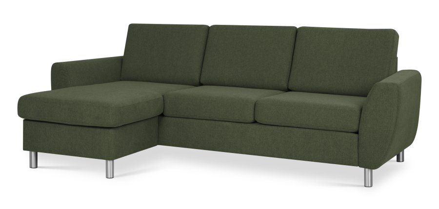 Wendy sett 1 3D sofa, m. sjeselong - vinter mosegrnt polyesterstoff og brstet aluminium