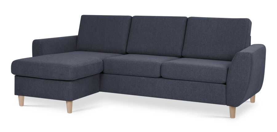 Wendy sett 1 3D sofa, med sjeselong - bltt polyesterstoff og naturlig tre