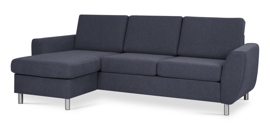 Wendy sett 1 3D sofa, m. sjeselong - bltt polyesterstoff og brstet aluminium