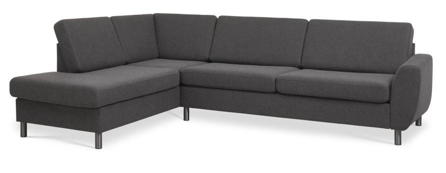 Wendy sett 2 OE venstre sofa, m. sjeselong - antrasittgr polyesterstoff og brstet aluminium