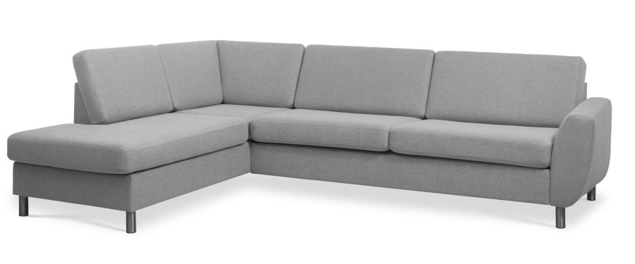 Wendy sett 2 OE venstre sofa, m. sjeselong - grtt polyesterstoff og brstet aluminium
