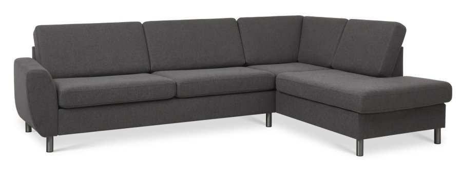 Wendy sett 3 OE hyre sofa, m. sjeselong - antrasittgr polyesterstoff og brstet aluminium