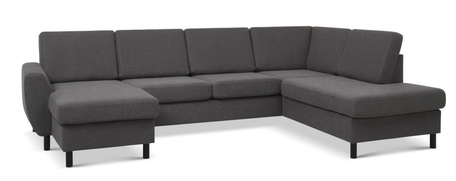 Wendy sett 5 U OE hyre sofa, m. sjeselong - antrasittgr polyesterstoff og sort tre