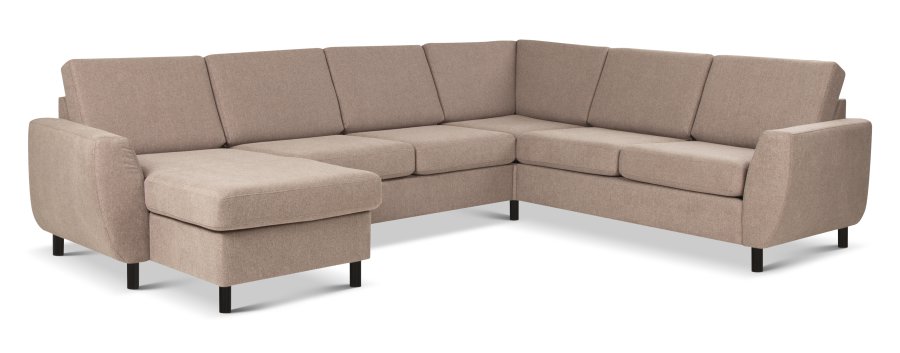 Wendy sett 6 U 2C3D sofa, m. sjeselong - antilope beige polyesterstoff og svart tre
