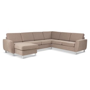 Wendy set 6 U 2C3D sofa, m. chaiselong - antelope beige polyester stof og brstet aluminium