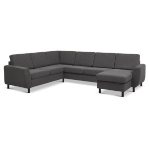 Wendy set 6 U 2C3D sofa, m. chaiselong - antracitgr polyester stof og sort tr
