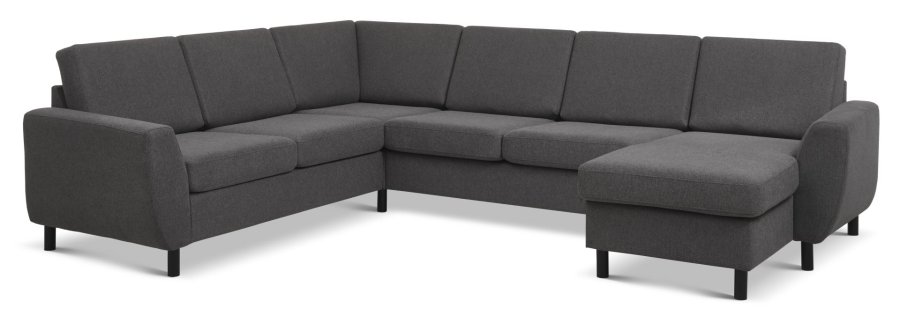 Wendy sett 6 U 2C3D sofa, m. sjeselong - antrasittgr polyesterstoff og sort tre