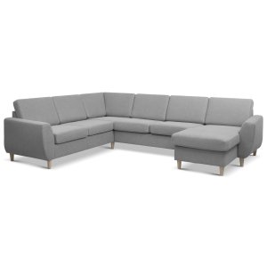 Wendy set 6 U 2C3D sofa, m. chaiselong - gr polyester stof og natur tr