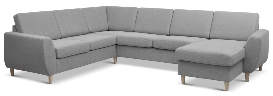 Wendy sett 6 U 2C3D sofa, med sjeselong - grtt polyesterstoff og naturlig tre