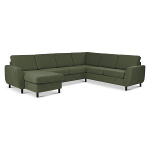 Wendy set 6 U 2C3D sofa, m. chaiselong - vinter mosgrn polyester stof og sort tr
