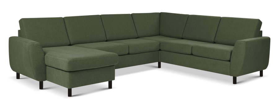 Wendy sett 6 U 2C3D sofa, m. sjeselong - vinter mosegrnt polyesterstoff og sort tre