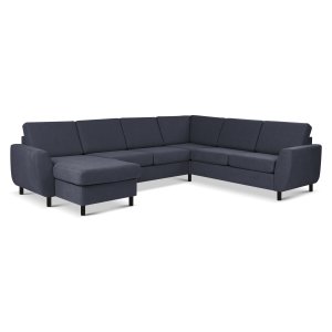Wendy set 6 U 2C3D sofa, m. chaiselong - bl polyester stof og sort tr