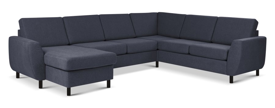 Wendy sett 6 U 2C3D sofa, m. sjeselong - bl polyesterstoff og sort tre