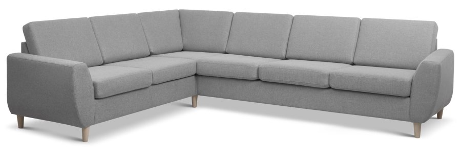 Wendy set 7 hjrnesofa - grtt polyesterstoff og naturlig tre
